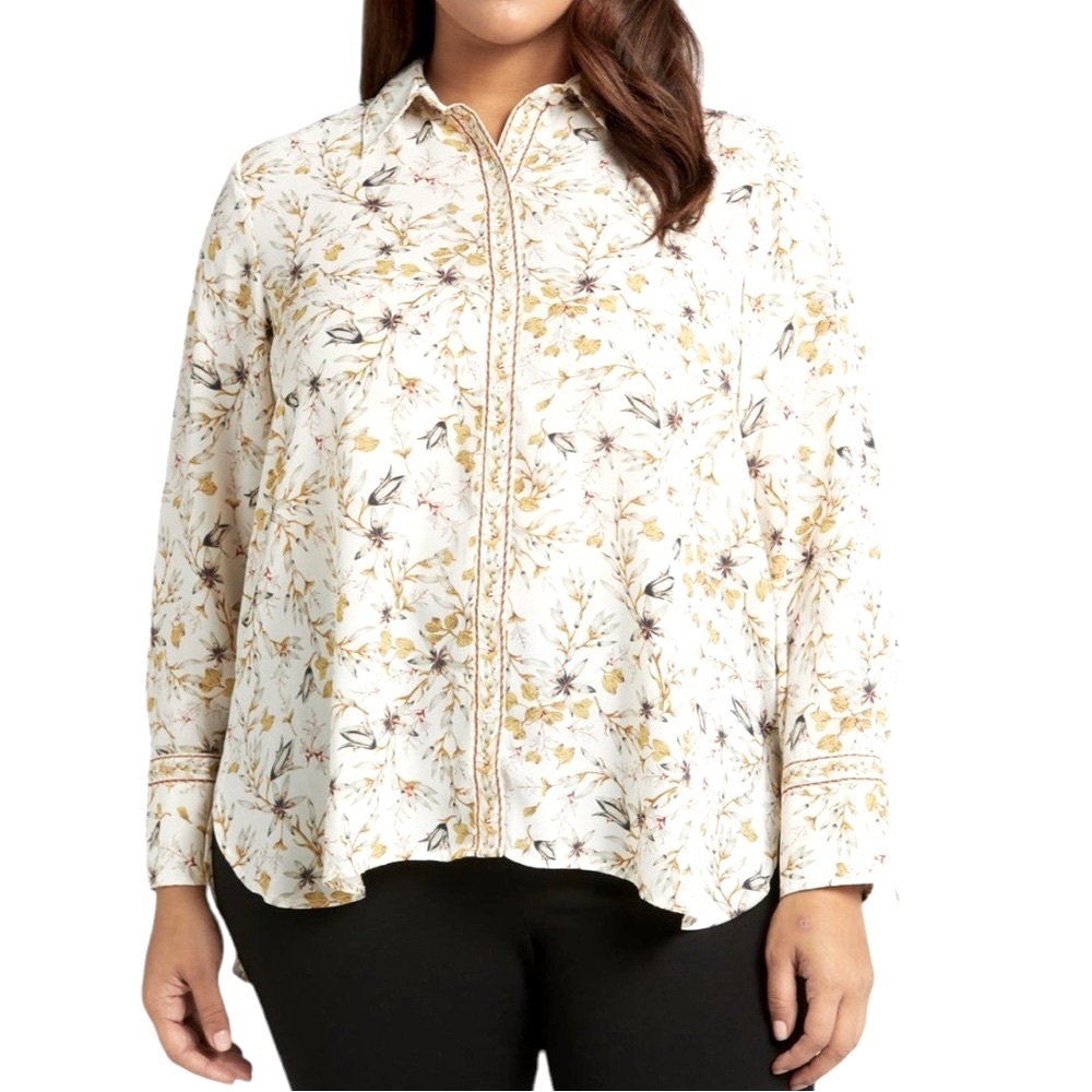 Max Studio Circle Stripe Long Sleeve Button Up Shirt